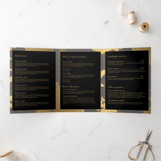 Elegant Goud Bloemen Patroon Grijs Salon Brochure Drieluik Kaart (Binnen)