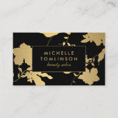 Elegant Goud Bloemen Patroon op Zwart Designer Visitekaartje (Voorkant)