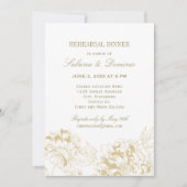 Elegant Goud Bloemen Pioen Bruiloft Repetitie Dine Kaart (Voorkant)