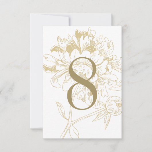 Elegant Goud Bloemen Pioen Bruiloft Tafel Nummer Kaart (Voorkant)