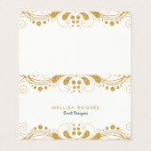 Elegant Goud Bloemen Swirls Kant Visitekaartje (Buitenkant ongevouwen)