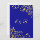 Elegant Goud Bloemen Swirls Marine Blauw Bruiloft Kaart (Achterkant)