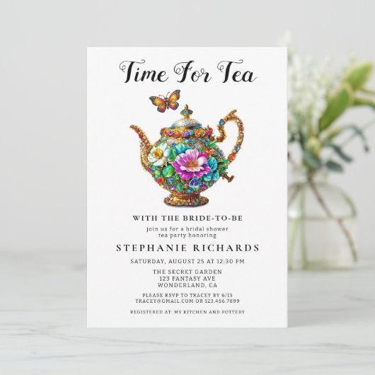 Elegant Goud Bloemen Theepot Vrijgezellenfeest Kaart (Staand voorkant)