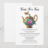 Elegant Goud Bloemen Theepot Vrijgezellenfeest Kaart (Voorkant / Achterkant)