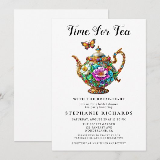 Elegant Goud Bloemen Theepot Vrijgezellenfeest Kaart (Voorkant / Achterkant)