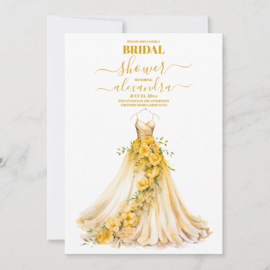 Elegant Goud Bloemen Trouwjurk Vrijgezellenfeest Kaart (Voorkant)