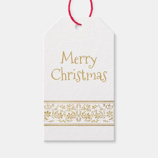 Elegant  Goud Bloemen Vrolijk Kerstfeest Cadeaulabel (Voorkant)