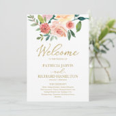 Elegant Goud Bloemen Waterverf Trouwprogramma Programmakaart (Staand voorkant)