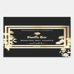 Elegant Goud Bloemen Zwart Product Verpakking Etik Rechthoekige Sticker