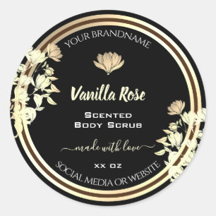 Elegant Goud Bloemen Zwart Product Verpakking Etik Ronde Sticker