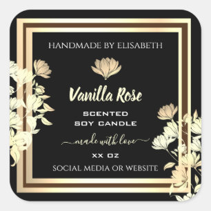 Elegant Goud Bloemen Zwart Product Verpakking Etik Vierkante Sticker