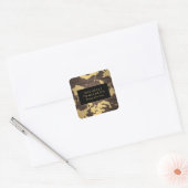 Elegant goud bloemenpatroon donker hout vierkante sticker (Envelop)