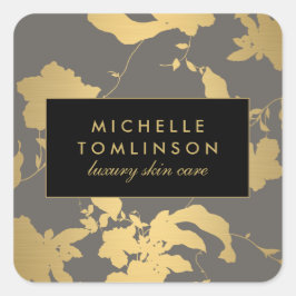 Elegant goud bloemenpatroon grijs vierkante sticker