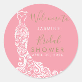 Elegant Goud Blush Gown Vrijgezellenfeest Welkomst Ronde Sticker