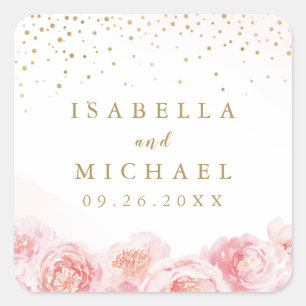 Elegant goud & blush roze florale bruiloft vierkante sticker