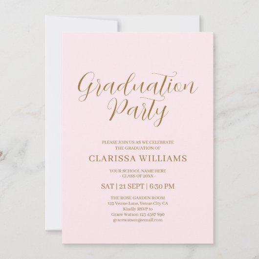Elegant Goud Blush Roze Graduation Party Kaart (Voorkant)