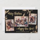 Elegant Goud Botanisch 3 Fotocollage Kerstmis (Voorkant)