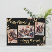 Elegant Goud Botanisch 3 Fotocollage Kerstmis (Staand voorkant)