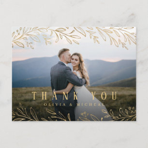 Elegant goud botanische foliefoto bedankt briefkaart