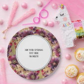 Elegant Goud Bourgogne Bloemen patroon rand Papieren Bordje (Feest)