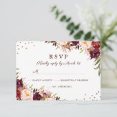Elegant Goud Bourgogne Bloemen RSVP (Staand voorkant)