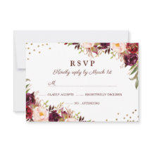 Elegant Goud Bourgogne Bloemen RSVP