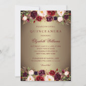Elegant Goud Bourgogne Roos Quinceanera Invite Kaart (Voorkant)