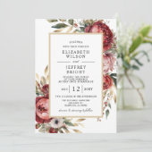 Elegant Goud Bourgondië Blush Bloemen Bruiloft Kaart (Staand voorkant)