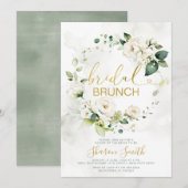 Elegant Goud Bruids Brunch Douche Wit Bloemen Kaart (Voorkant / Achterkant)