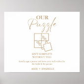 Elegant Goud Bruiloft Puzzel Gastenboek Teken Poster (Voorkant)