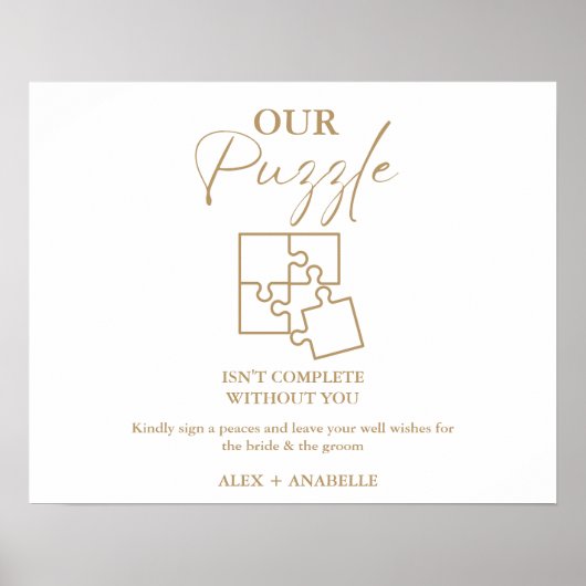 Elegant Goud Bruiloft Puzzel Gastenboek Teken Poster (Voorkant)