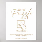 Elegant Goud Bruiloft Puzzel Gastenboek Teken Poster (Voorkant)