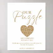 Elegant Goud Bruiloft Puzzel Gastenboek Teken Poster (Voorkant)