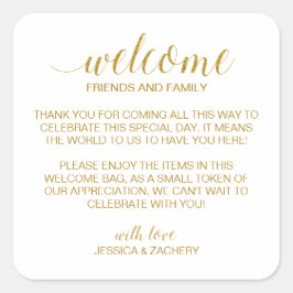 Elegant Goud Bruiloft Welkom Gift Bag Basket Vierkante Sticker