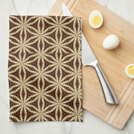 Elegant Goud & Bruin Steranijs Theedoek (Quarter Fold)