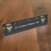 Elegant Goud Caduceus Medisch Arts Naambordje (Zijkant)