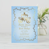Elegant Goud Carriage Blauw Storybook Bridal Kaart (Staand voorkant)