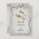 Elegant Goud Carriage Storybook Bruiloft R.S.V.P. Aankondigingskaart (Voorkant / Achterkant)
