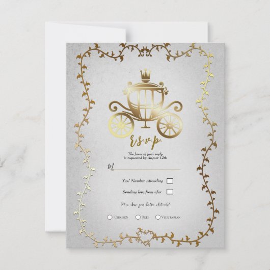 Elegant Goud Carriage Storybook Bruiloft R.S.V.P. Kaart (Voorkant)
