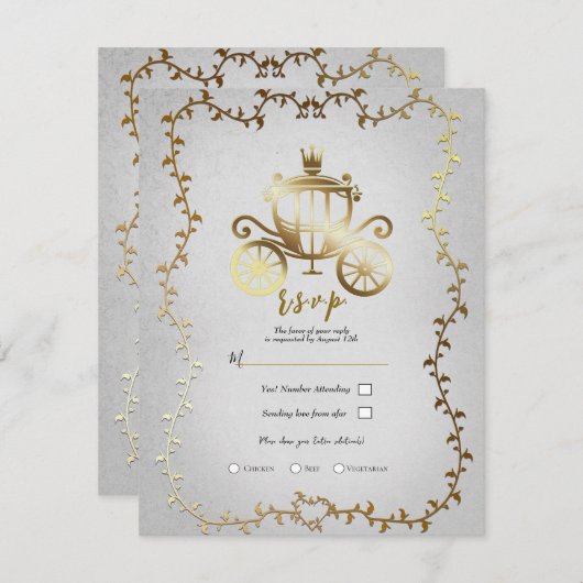 Elegant Goud Carriage Storybook Bruiloft R.S.V.P. Kaart (Voorkant / Achterkant)