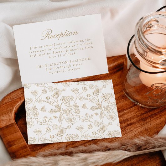 Elegant Goud Chinoiserie Bloemen Bruiloft Receptie Informatiekaartje