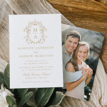 Elegant Goud Chinoiserie Bloemen Foto Bruiloft