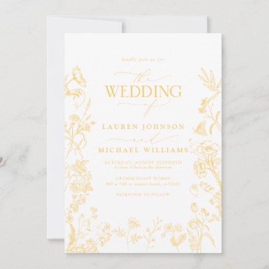 Elegant Goud Chinoiserie Victoriaans Bloemen Bruil Kaart (Voorkant)