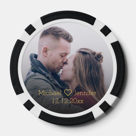 Elegant goud chique script paar foto jubileum poker chips (Achterkant)
