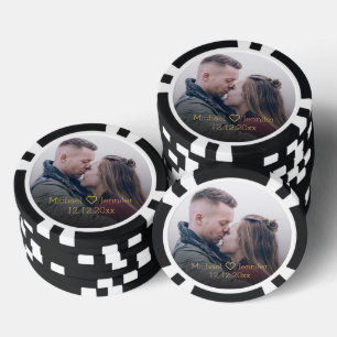 Elegant goud chique script paar foto jubileum poker chips