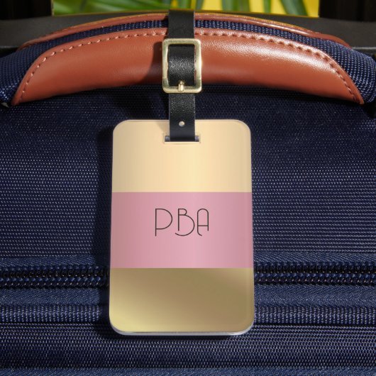 Elegant Goud Chopper Roze Metallic monogram Naam Bagagelabel (Voorkant Insitu 2)