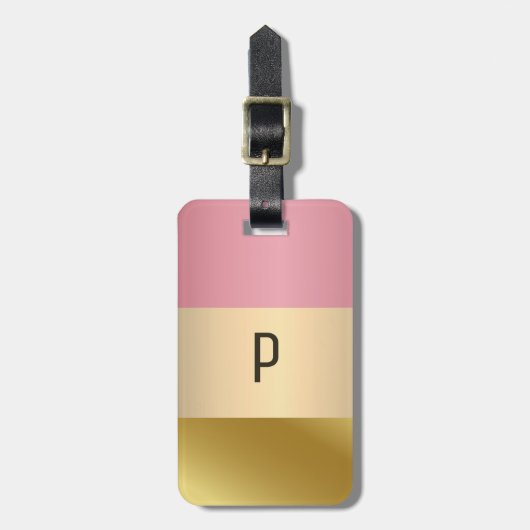 Elegant Goud Chopper Roze Metallic monogram Naam Bagagelabel (Voorkant verticaal)
