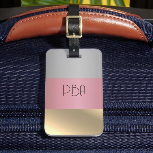 Elegant Goud Chopper Roze Metallic monogram Naam Bagagelabel (Voorkant Insitu 2)