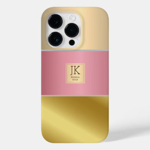 Elegant Goud Chopper Roze Metallic monogram Naam Case-Mate iPhone 14 Pro Hoesje