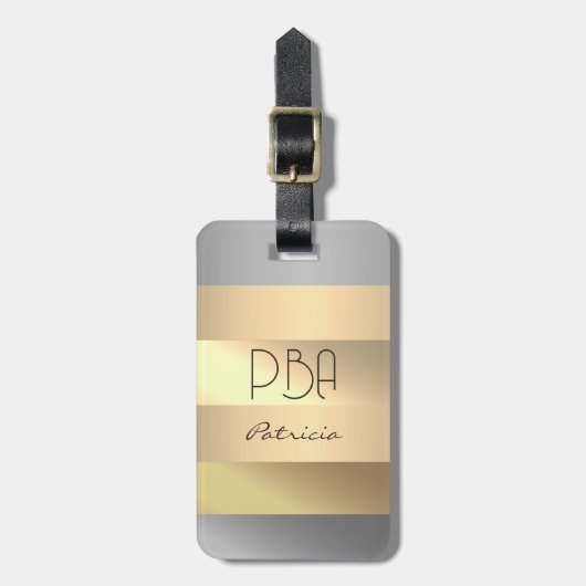 Elegant Goud Chopper Zilver Metallic monogram Naam Bagagelabel (Voorkant verticaal)